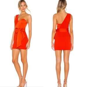 NBD Red Jasper One Shoulder Boned Bodice Cocktail Mini Dress Lined Waist Sash L